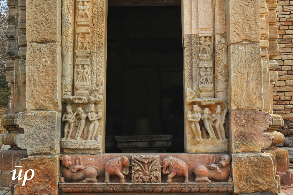 Shivalinga is enshrined in the temple. Statues of elephants and lions decorate the threshold of the temple.