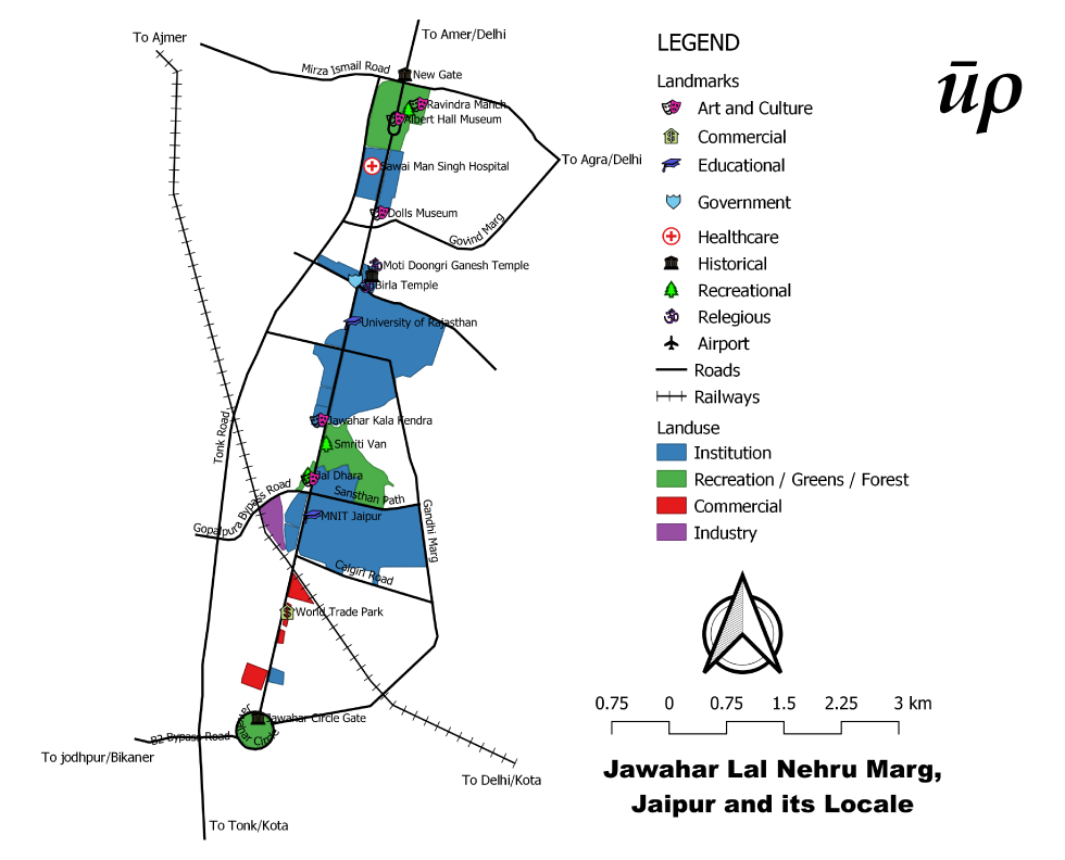 Prominent Landmarks and Landuse along JLN Marg in Jaipur